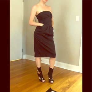 BCBG POCKET midi Dress with button pleat detailing